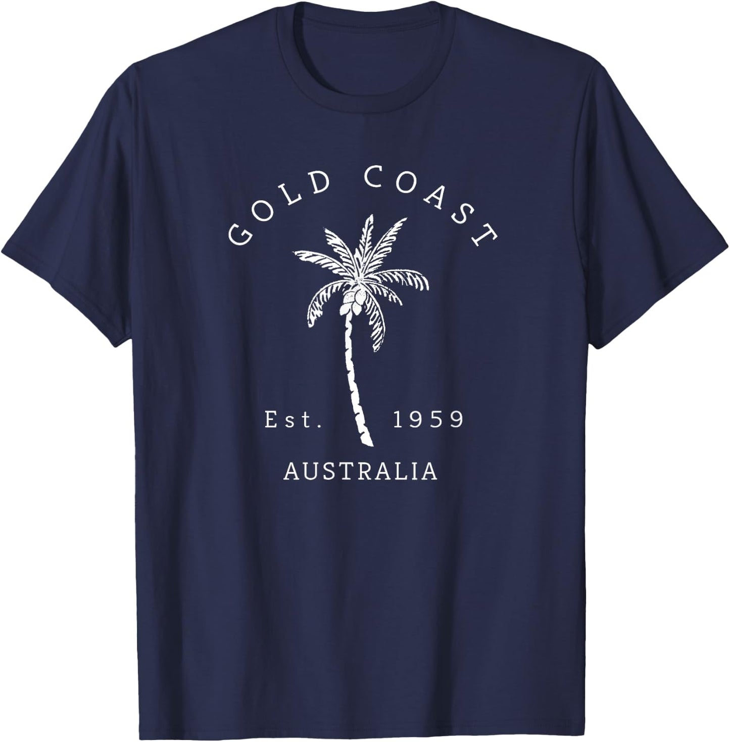 Retro Cool Gold Coast Australia Palm Tree Novelty Art T-Shirt - T-Shirt | Navy