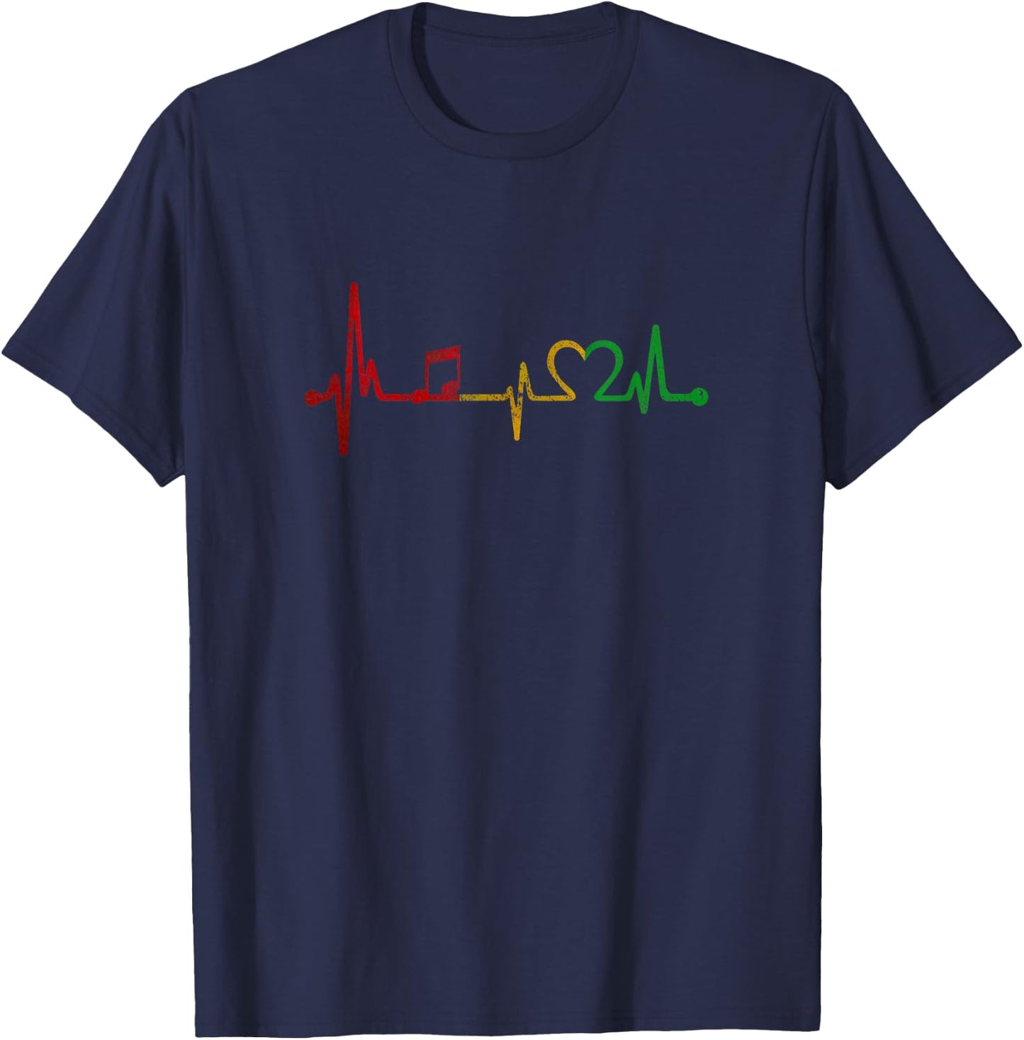 Reggae Heartbeat Retro Vintage Gift Rastafari T-Shirt - T-Shirt | Navy