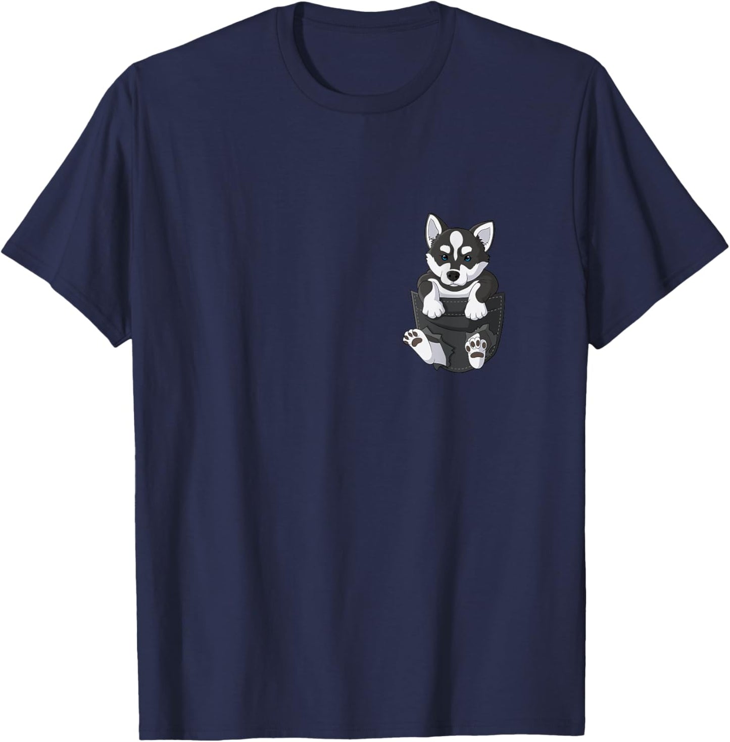 Siberian Husky in chest pocket dog T-Shirt - T-Shirt | Navy