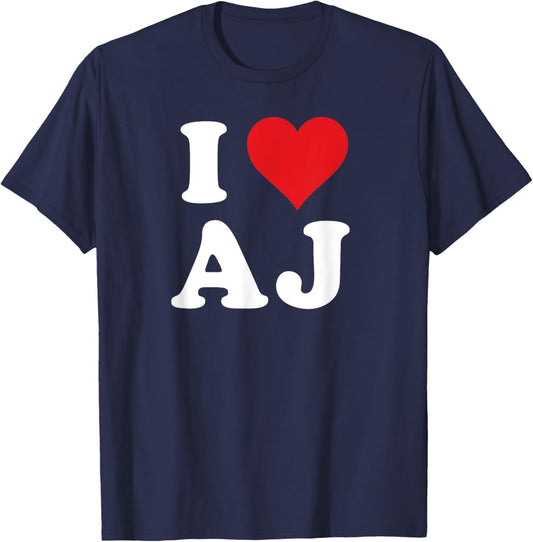 I Heart AJ Initials I Love A.J. First And Last Name A J T-Shirt - T-Shirt | Navy