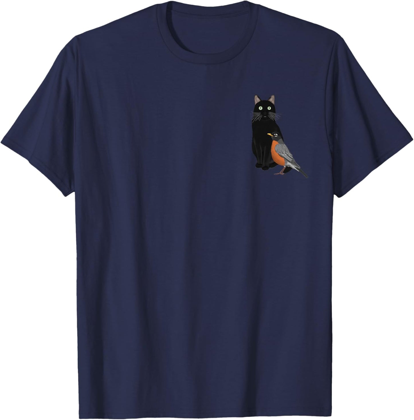 Robin with a Cat Bird Birdwatching Biologist Ornithologist T-Shirt - T-Shirt | Navy