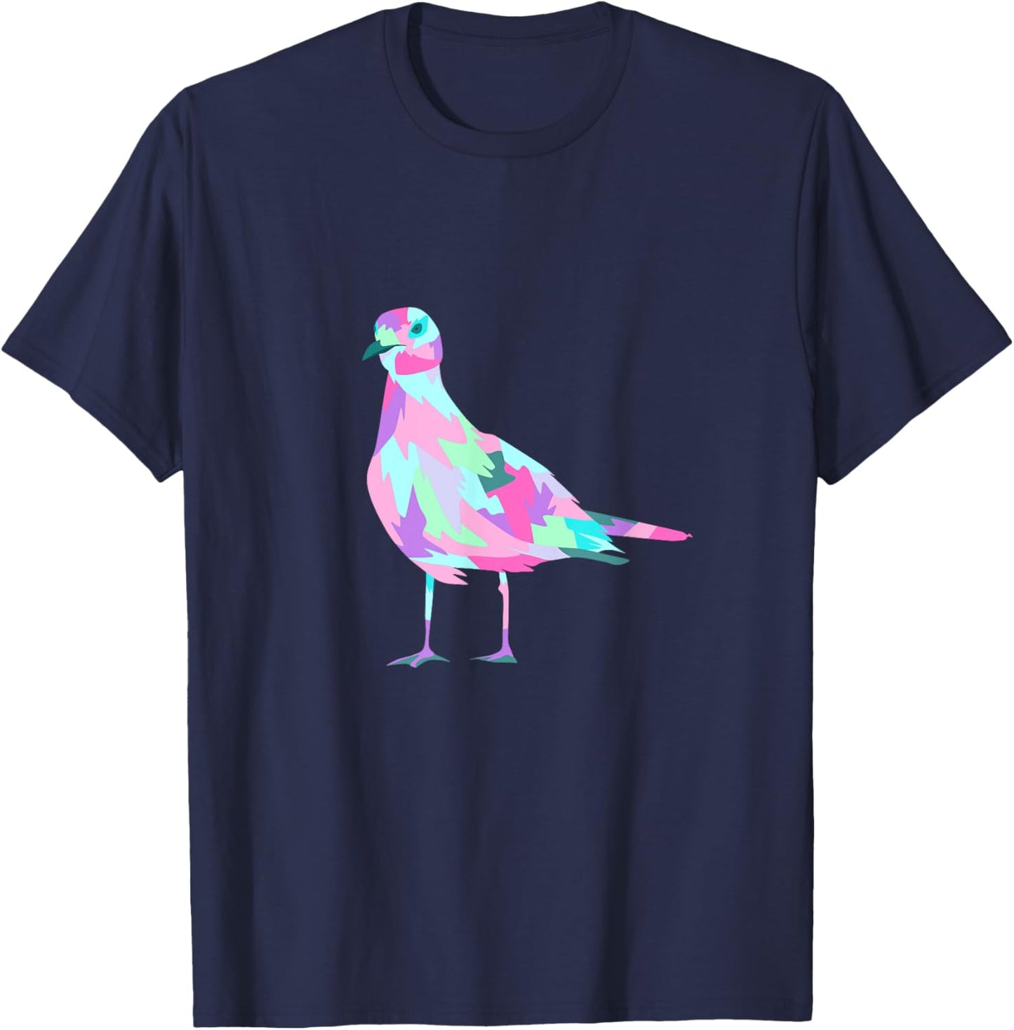 Colorful Pop Art Watercolor Seagull Graphic T-Shirt - T-Shirt | Navy