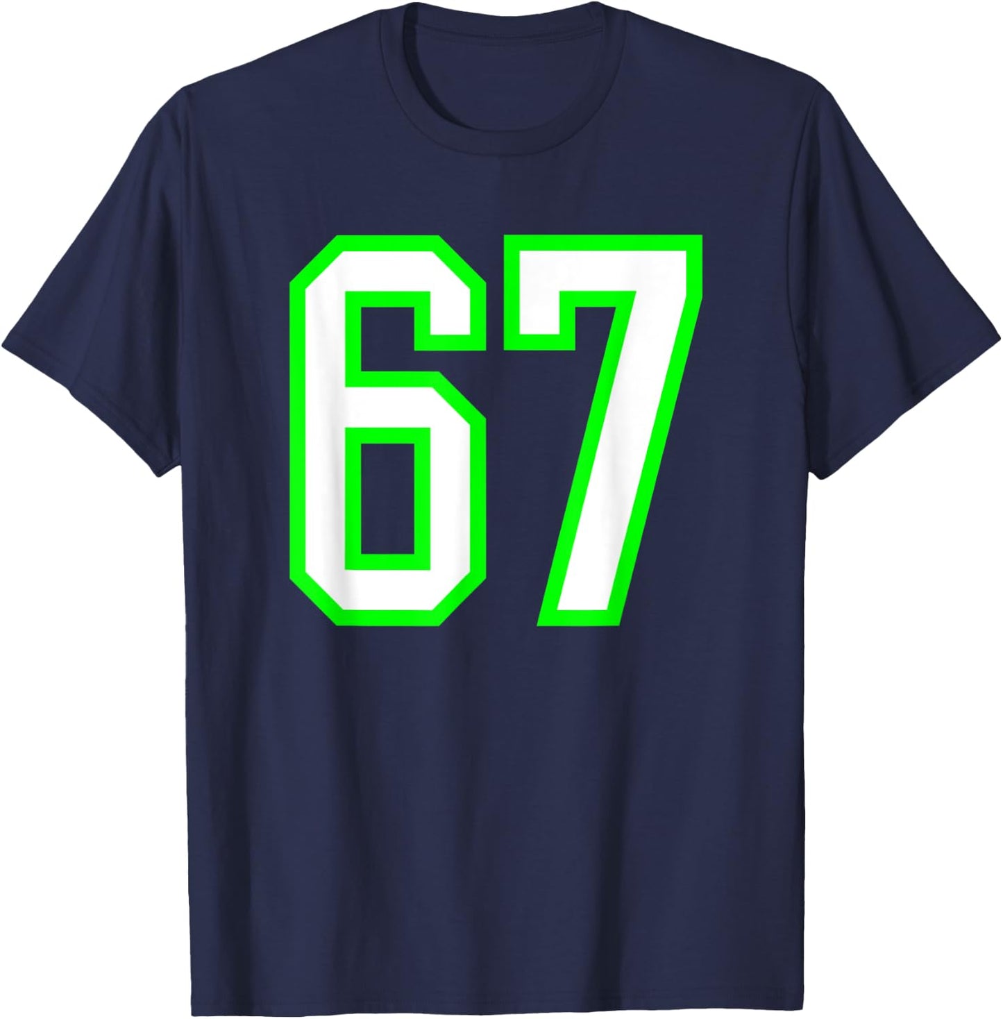 Sports Team Jersey #67 White Lime Jersey Number 67 T-Shirt - T-Shirt | Navy