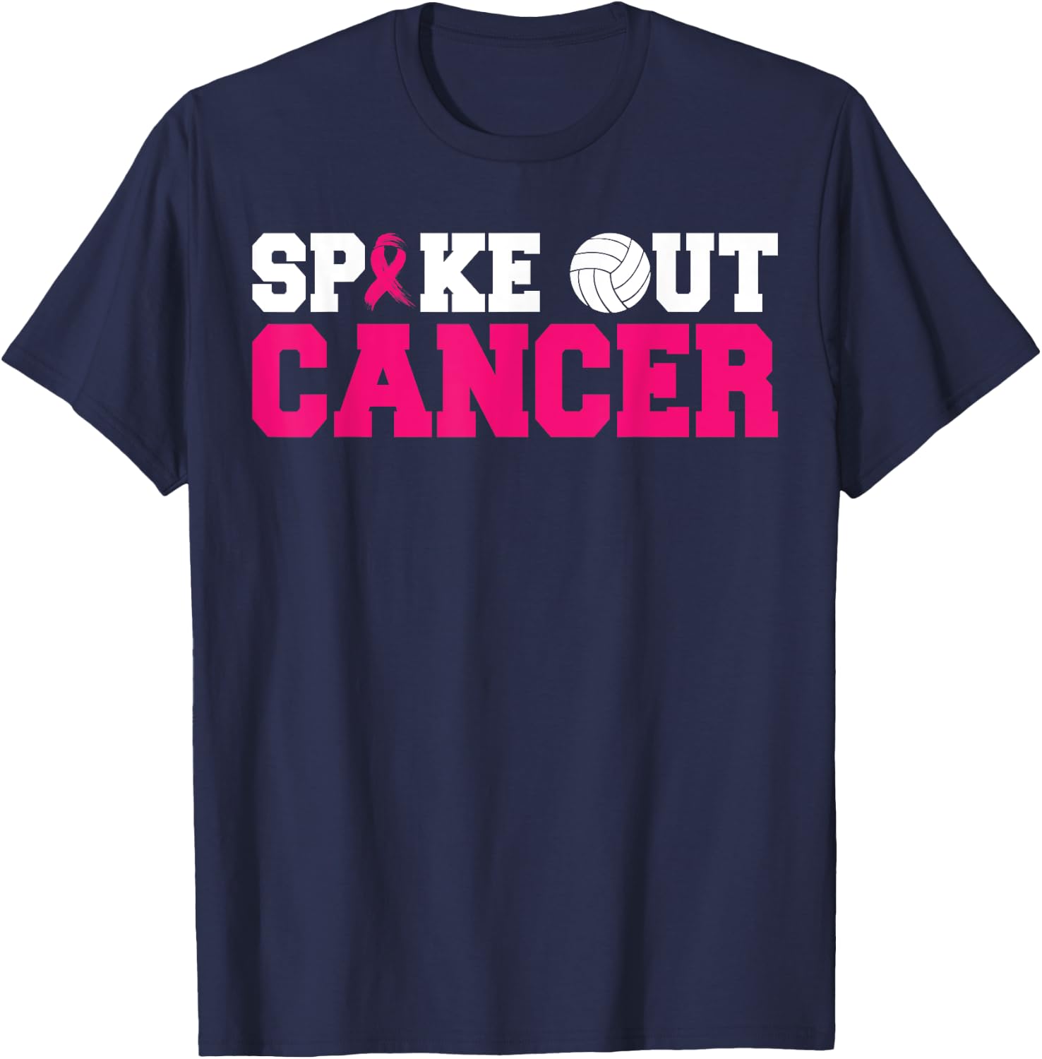 Spike Out Cancer Pink Ribbon Volleyball Breast Cancer T-Shirt - T-Shirt | Navy