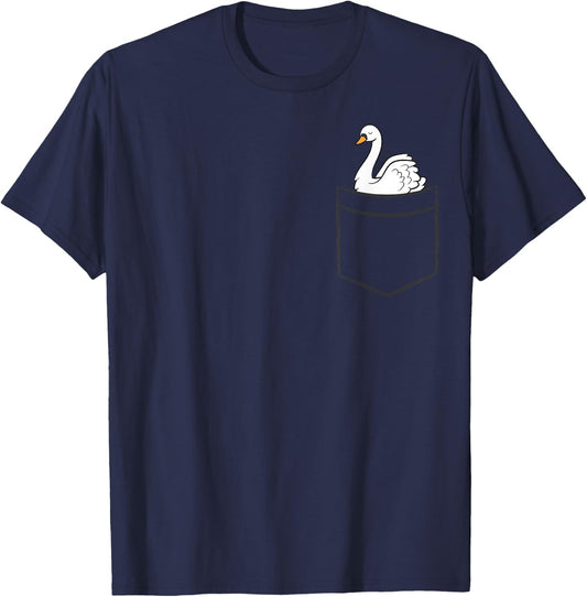 Swan Bird In The Pocket Cute Swan T-Shirt - T-Shirt | Navy