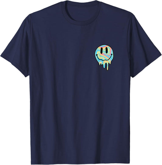 Melting Smile Funny Smiling Melted Dripping Happy Face Cute T-Shirt - T-Shirt | Navy