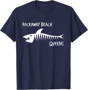 Rockaway Beach Queens Shark Skeleton White Print T-Shirt - T-Shirt | Navy
