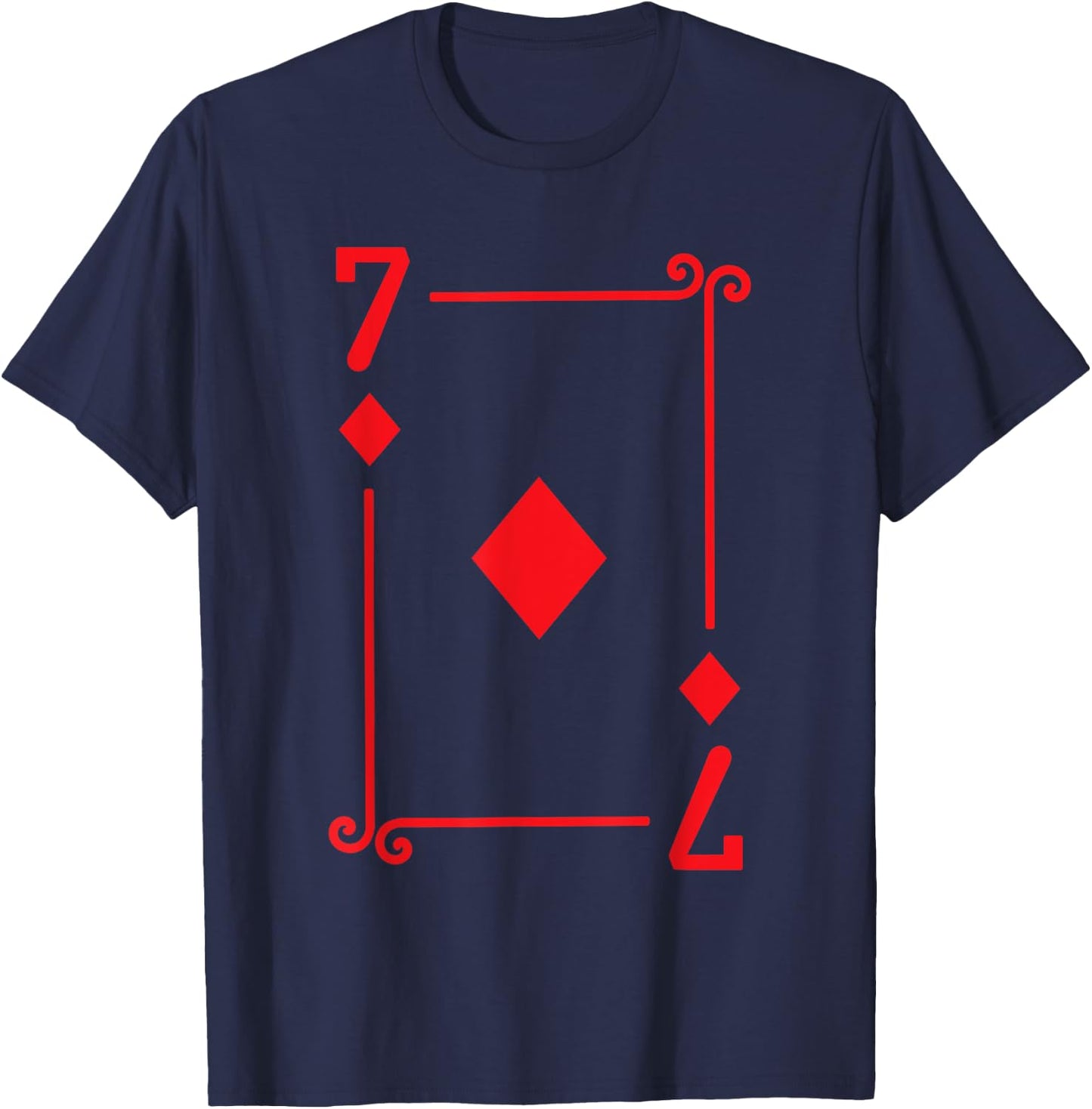 Playing Card Costume - 7 Diamonds Card - Seven Card - Black - Small - -Adults - Short Sleeve - Classic Fit - Cotton 65%, Polyester 35% T-Shirt - T-Shirt | Navy
