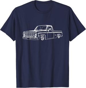 Round Eye Truck Silhouette Slammed 73-87 Squarebody Truck T-Shirt - T-Shirt | Navy