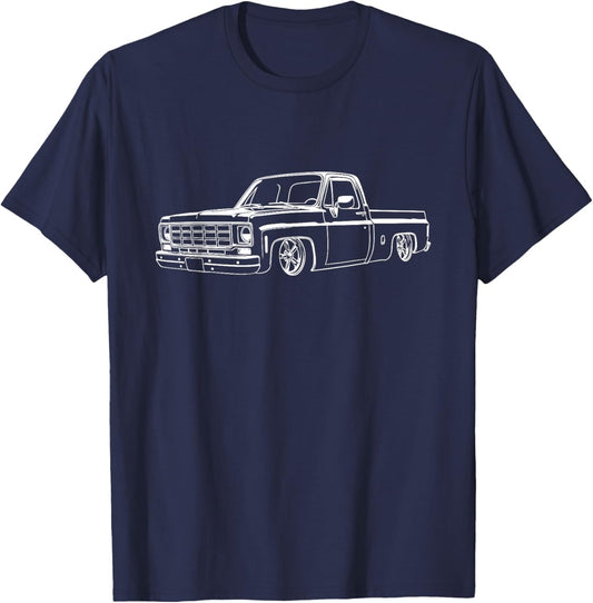 Round Eye Truck Silhouette Slammed 73-87 Squarebody Truck T-Shirt - T-Shirt | Navy