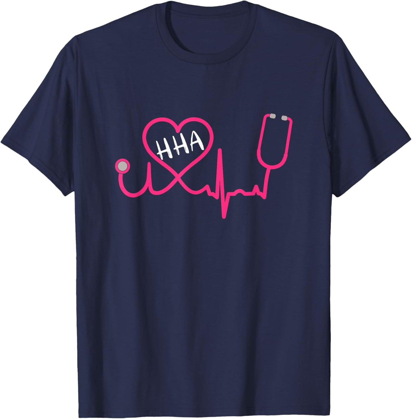 HHA Home Health Aide EKG Stethoscope Heart Cute T Shirt T-Shirt - T-Shirt | Navy
