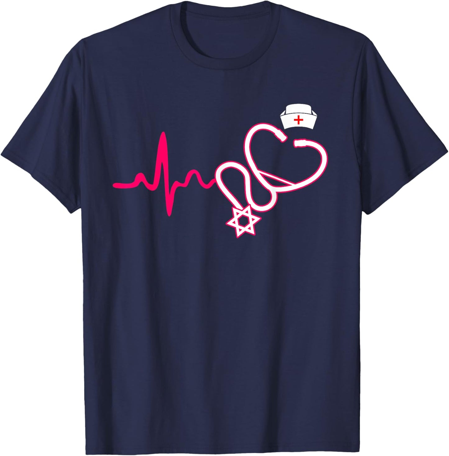 Jewish Nurse - Stethoscope Nursing Heartbeat T-Shirt - T-Shirt | Navy