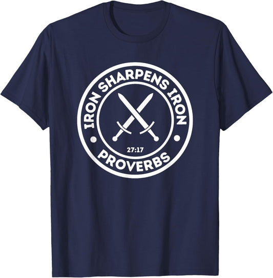 Iron Sharpens Iron Christian Print T-Shirt - T-Shirt | Navy