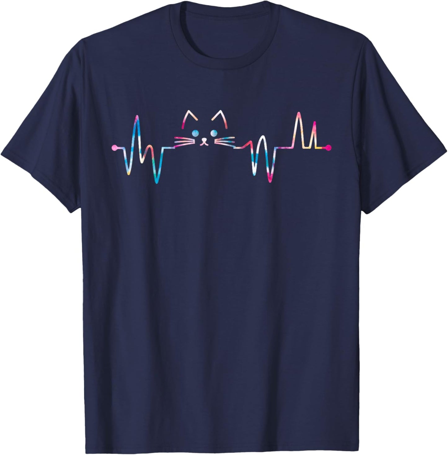 Heartbeat Cat Lover Animal Silhouette Cute Cat Men Women Kids T-Shirt - T-Shirt | Navy