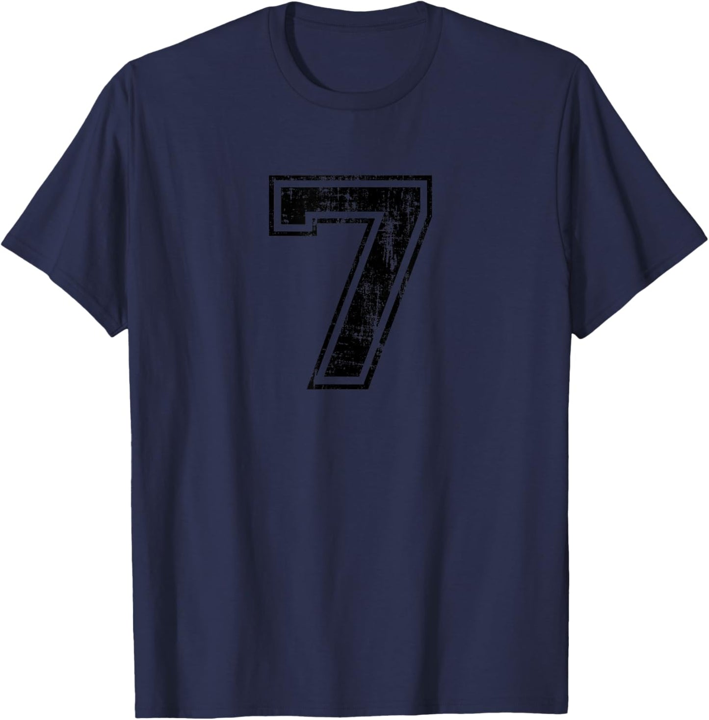 Number 7 Seven Varsity Distressed Vintage Sport Team Players T-Shirt - T-Shirt | Navy