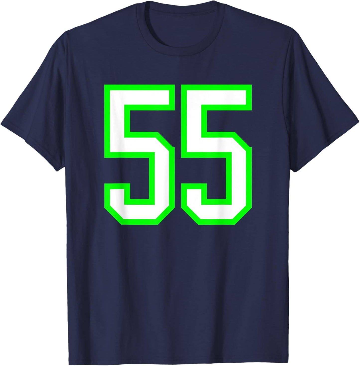Sports Team Jersey #55 White Lime Jersey Number 55 T-Shirt - T-Shirt | Navy