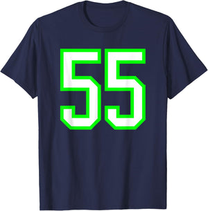 Sports Team Jersey #55 White Lime Jersey Number 55 T-Shirt - T-Shirt | Navy