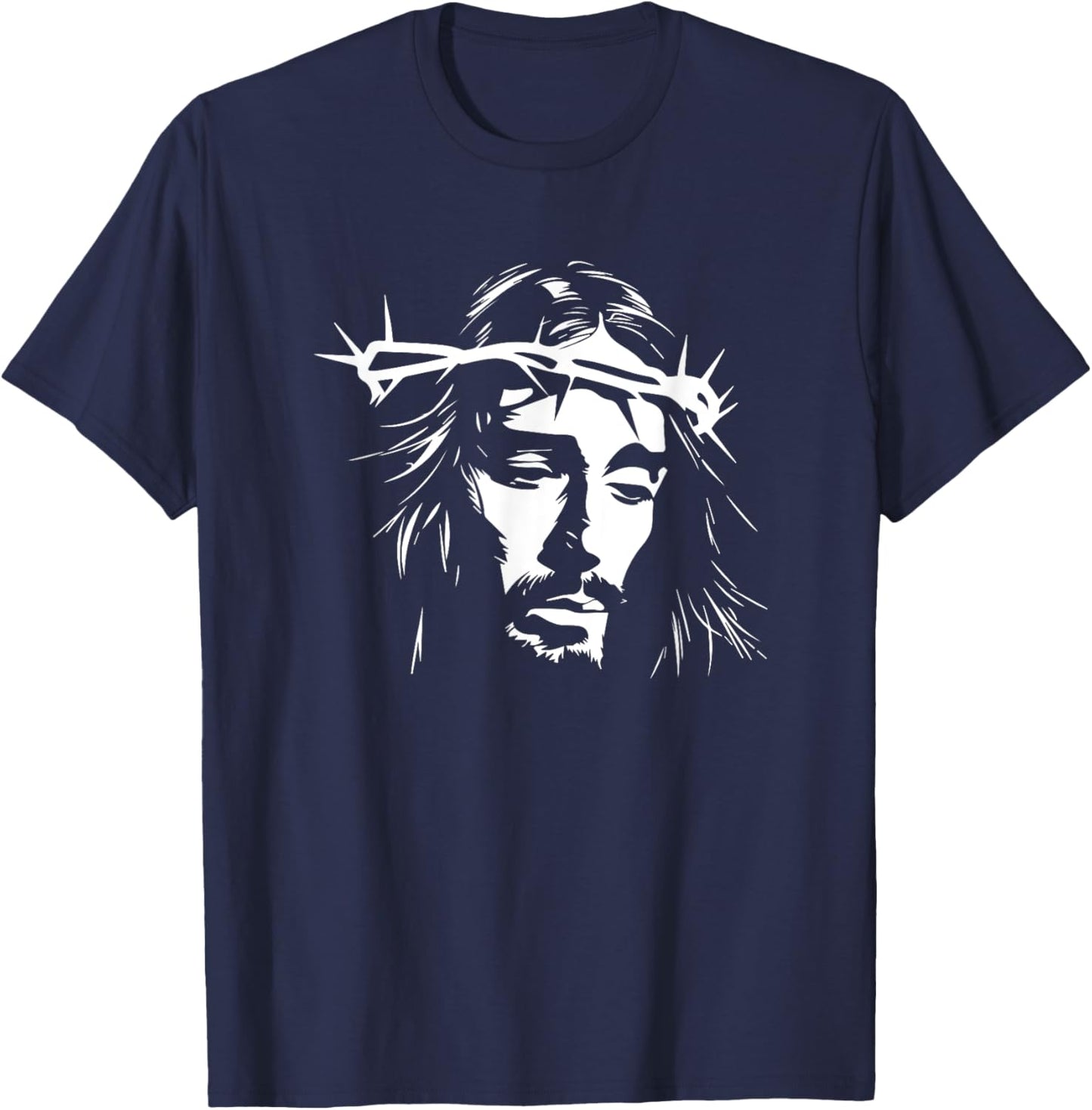 Jesus Christ Design -Adult , Black, Small, Short Sleeve, Modern, Classic, Casual, Vacation, Cotton 65% Polyester 35% T-Shirt - T-Shirt | Navy