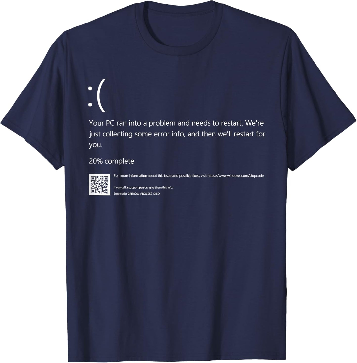 Blue Screen of Death IT Geek Halloween Party DIY Costume T-Shirt - T-Shirt | Navy