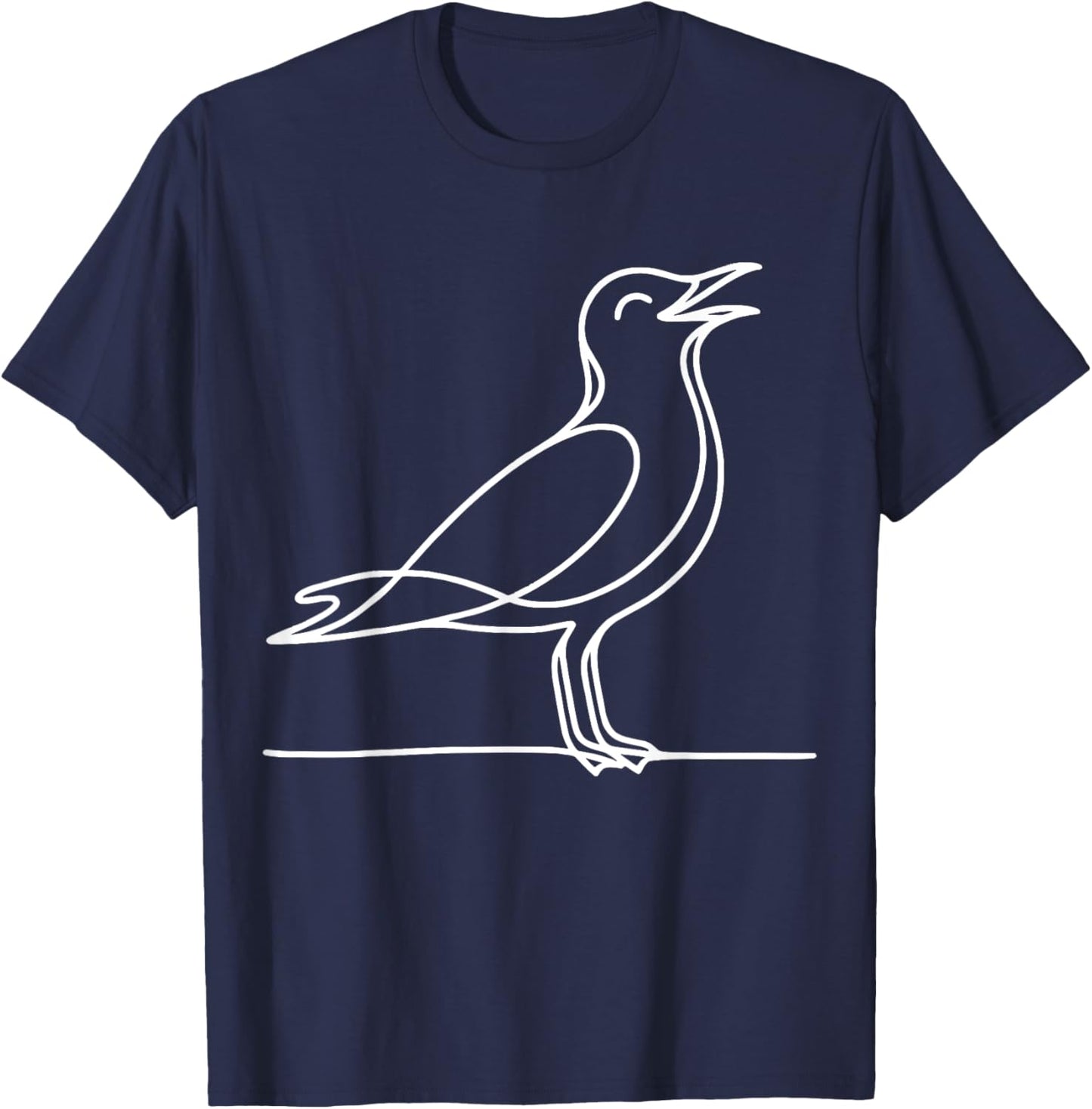 Line Art Bird & Ornithologist Laughing Gull T-Shirt - T-Shirt | Navy