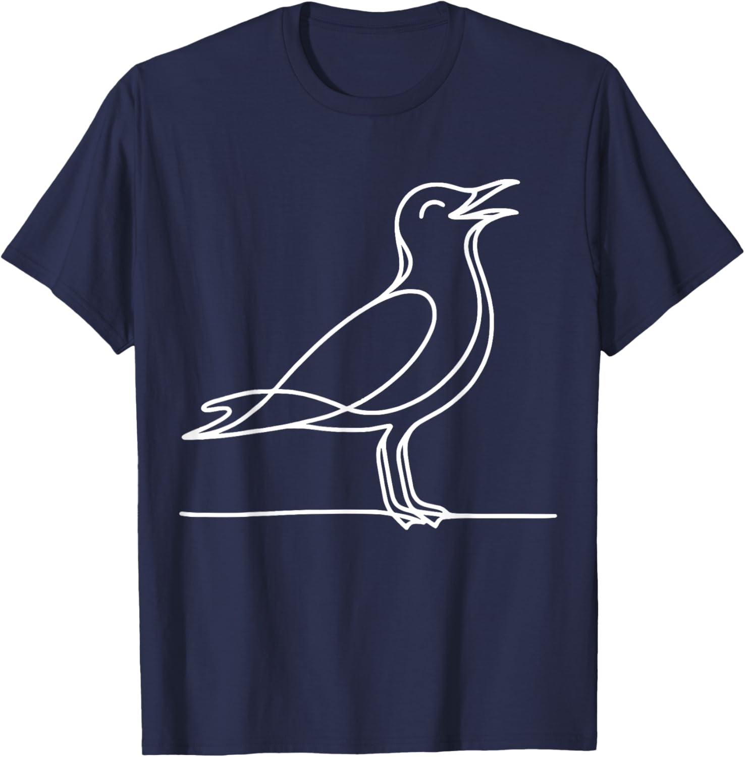 Line Art Bird & Ornithologist Laughing Gull T-Shirt - T-Shirt | Navy