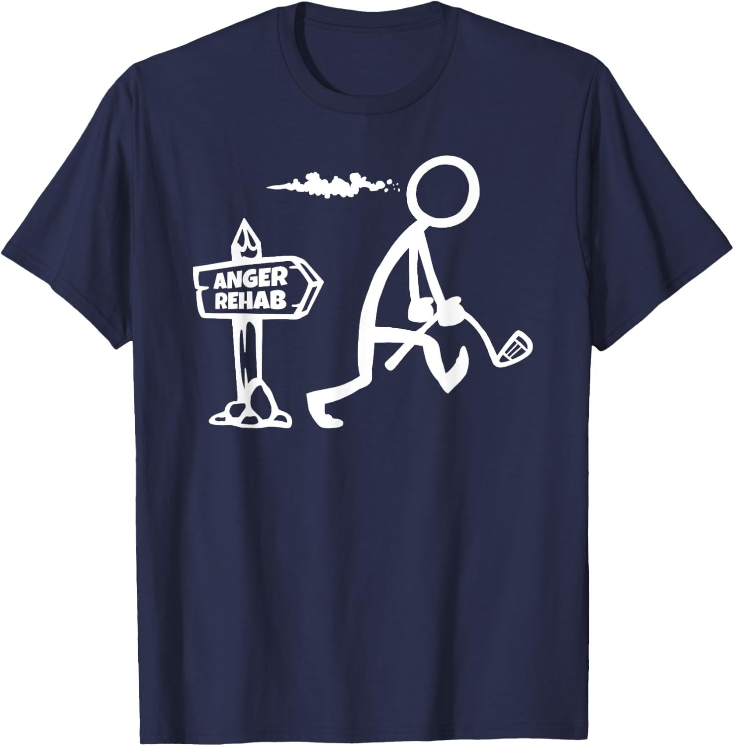 Funny Golf Apparel, Angry Golfer Walks By Anger Rehab Sign T-Shirt - T-Shirt | Navy