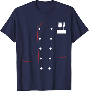 Chef Uniform Jacket Faux Cook Chef Master Cooking Costume T-Shirt - T-Shirt | Navy