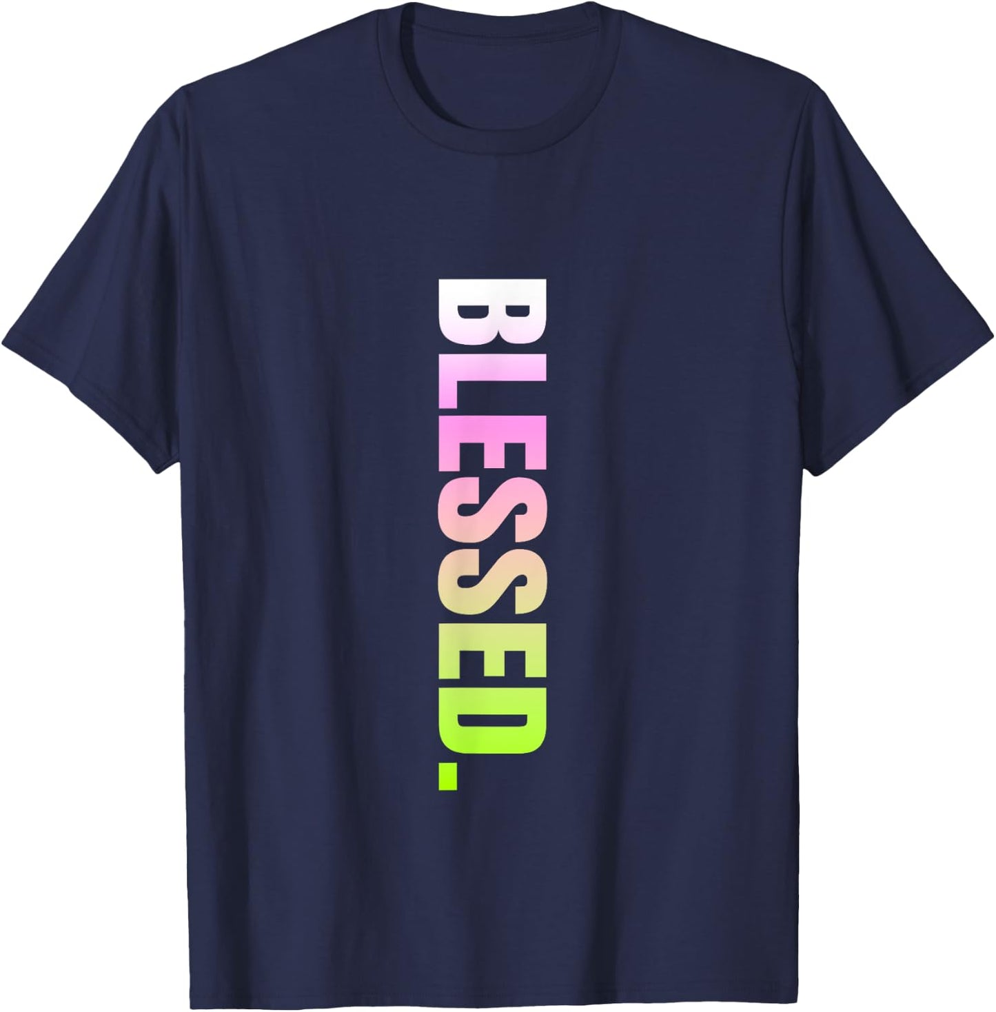 Pink and Green Blessed. Vertical Green and Pink Graphic T-Shirt - T-Shirt | Navy