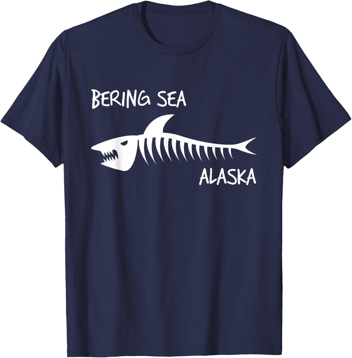 Bering Sea Alaska Shark Skeleton White Print T-Shirt - T-Shirt | Navy