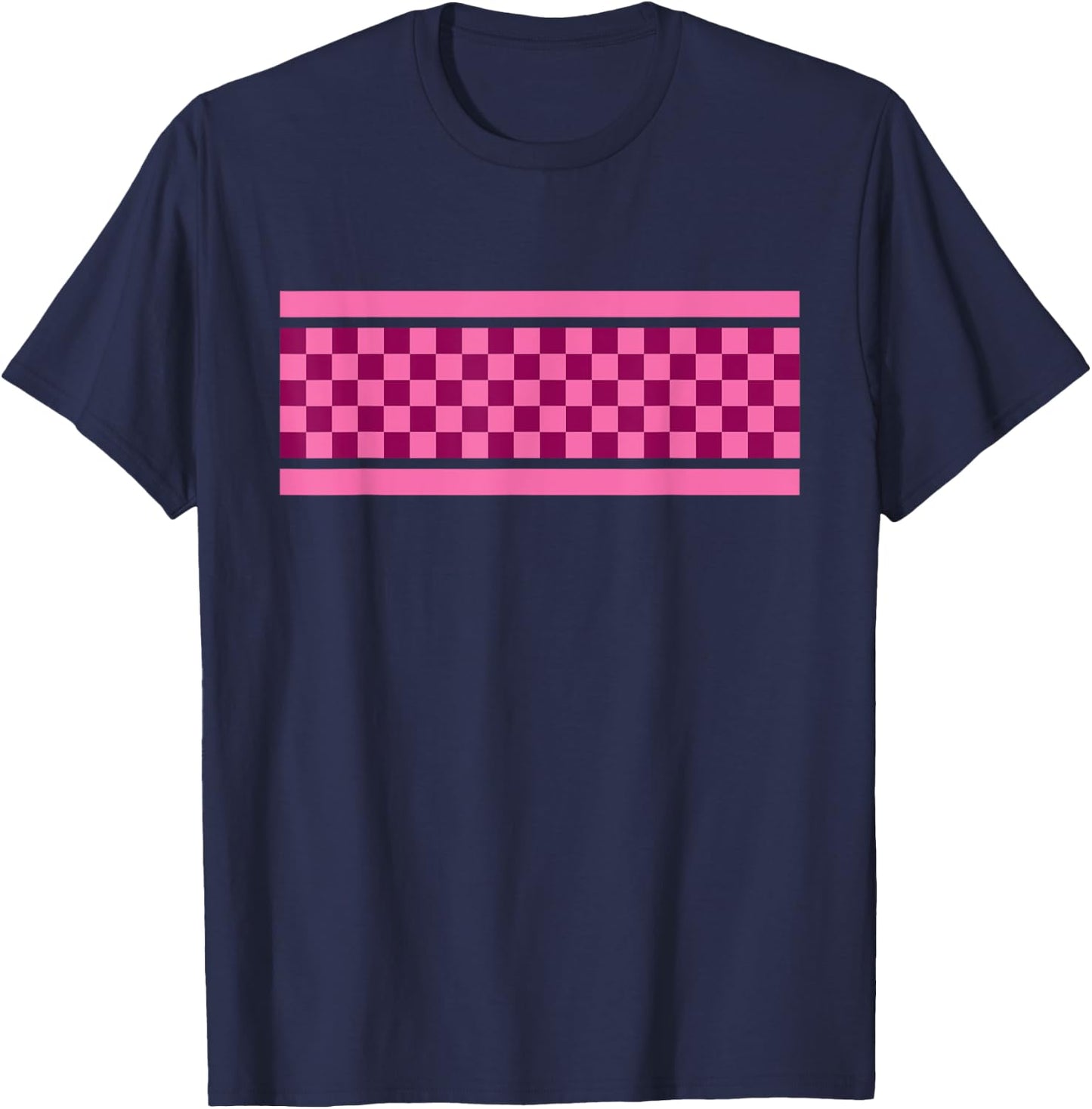 Checkered Pink And Dark Pink Pattern Surfing And Skateboard T-Shirt - T-Shirt | Navy