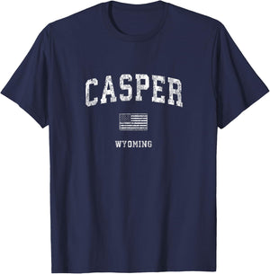Casper Wyoming WY Vintage American Flag Kids Men T-Shirt - T-Shirt | Navy