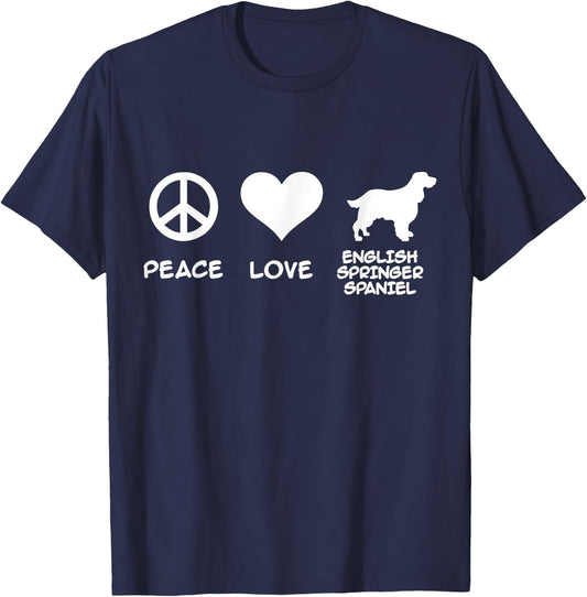 Peace, Love, English Springer Spaniel T-Shirt - T-Shirt | Navy