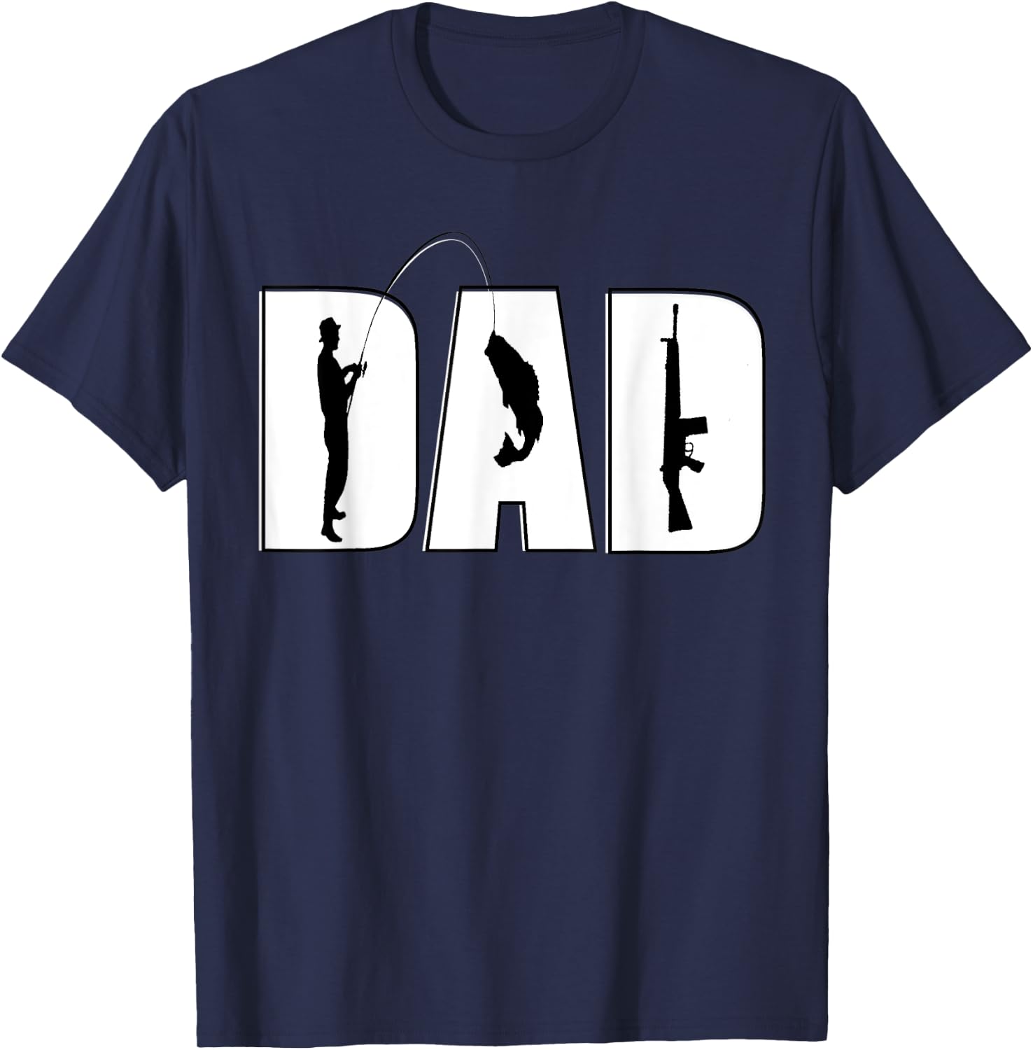 Vintage Dad Guns and Fishing Fathers Day Papa Uncle Retro T-Shirt - T-Shirt | Navy
