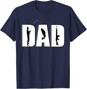 Vintage Dad Guns and Fishing Fathers Day Papa Uncle Retro T-Shirt - T-Shirt | Navy