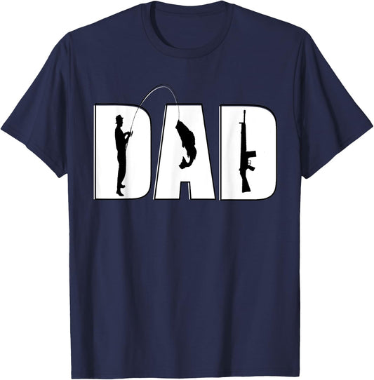 Vintage Dad Guns and Fishing Fathers Day Papa Uncle Retro T-Shirt - T-Shirt | Navy
