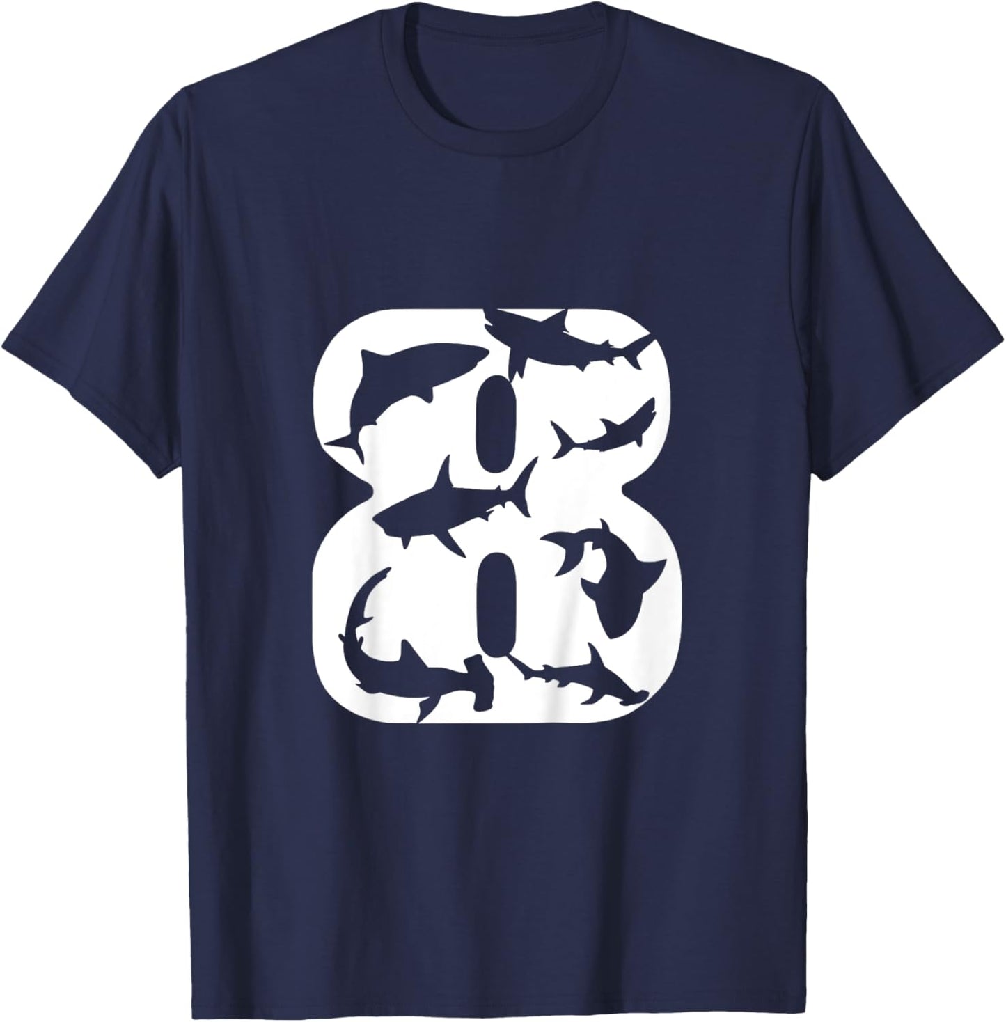 Shark 8th Birthday Under Sea 8 Year Old Birthday Party Theme T-Shirt - T-Shirt | Navy