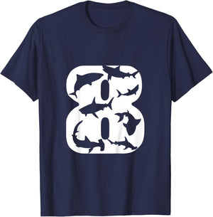 Shark 8th Birthday Under Sea 8 Year Old Birthday Party Theme T-Shirt - T-Shirt | Navy
