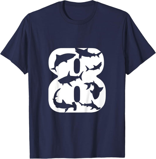 Shark 8th Birthday Under Sea 8 Year Old Birthday Party Theme T-Shirt - T-Shirt | Navy