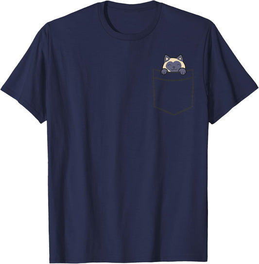 Siamese Cat In A Pocket Funny Pocket Siamese Cat T-Shirt - T-Shirt | Navy