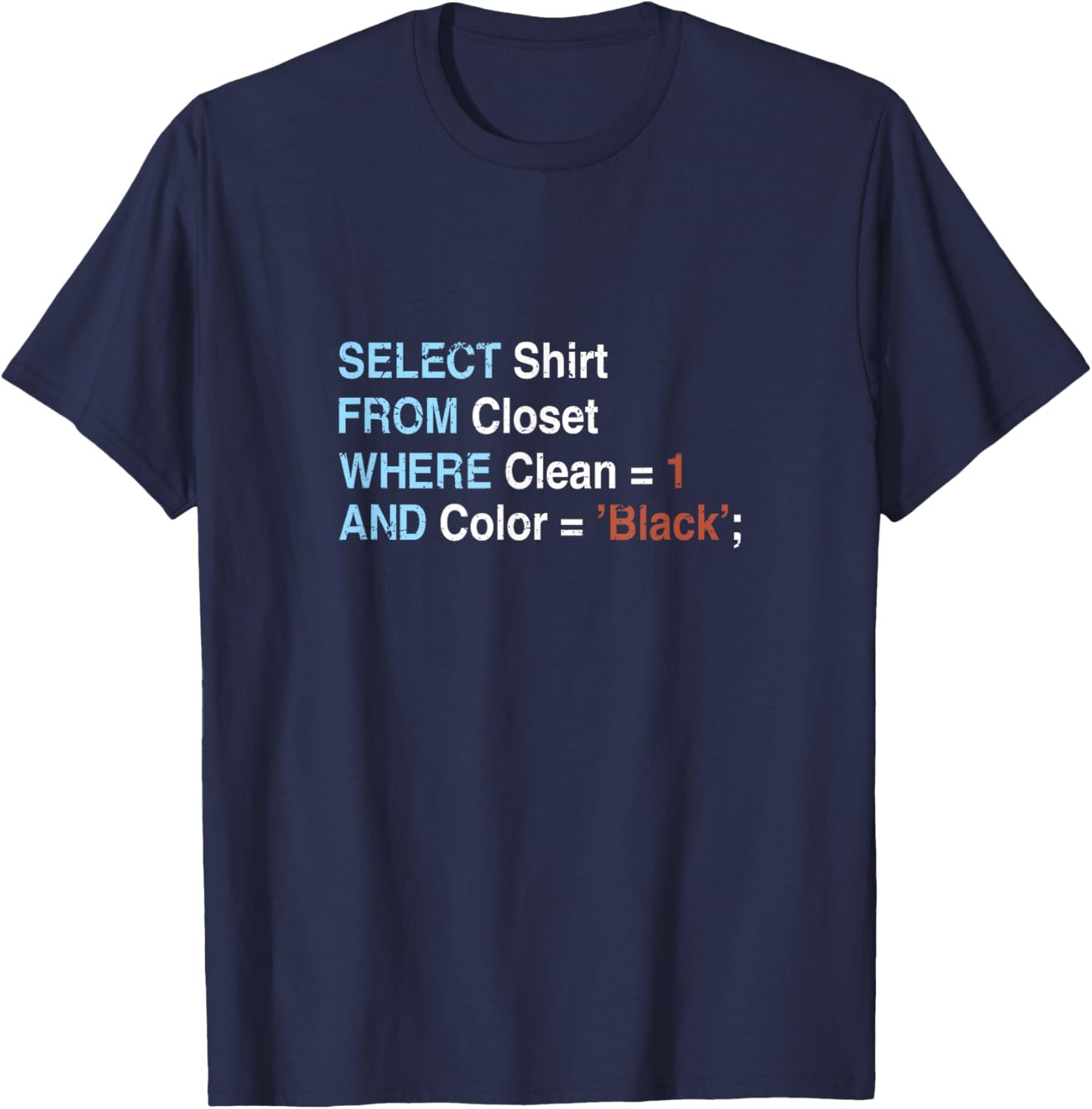 Select Shirt From Closet Where Clean = 1 And Color = 'Black' T-Shirt - T-Shirt | Navy