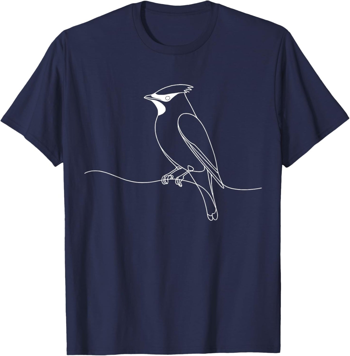 Line Art Bird Ornithologist Cedar Waxwing T-Shirt - T-Shirt | Navy