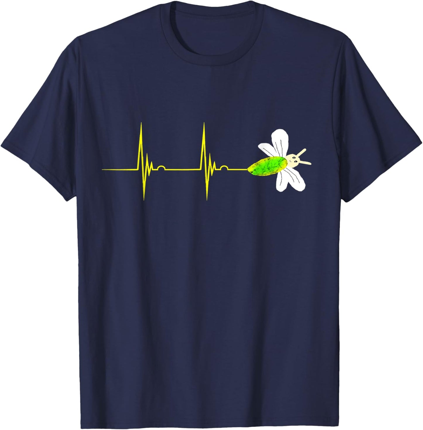 Firefly Heartbeat EKG Pulseline Insect Bug Lightning T-Shirt - T-Shirt | Navy