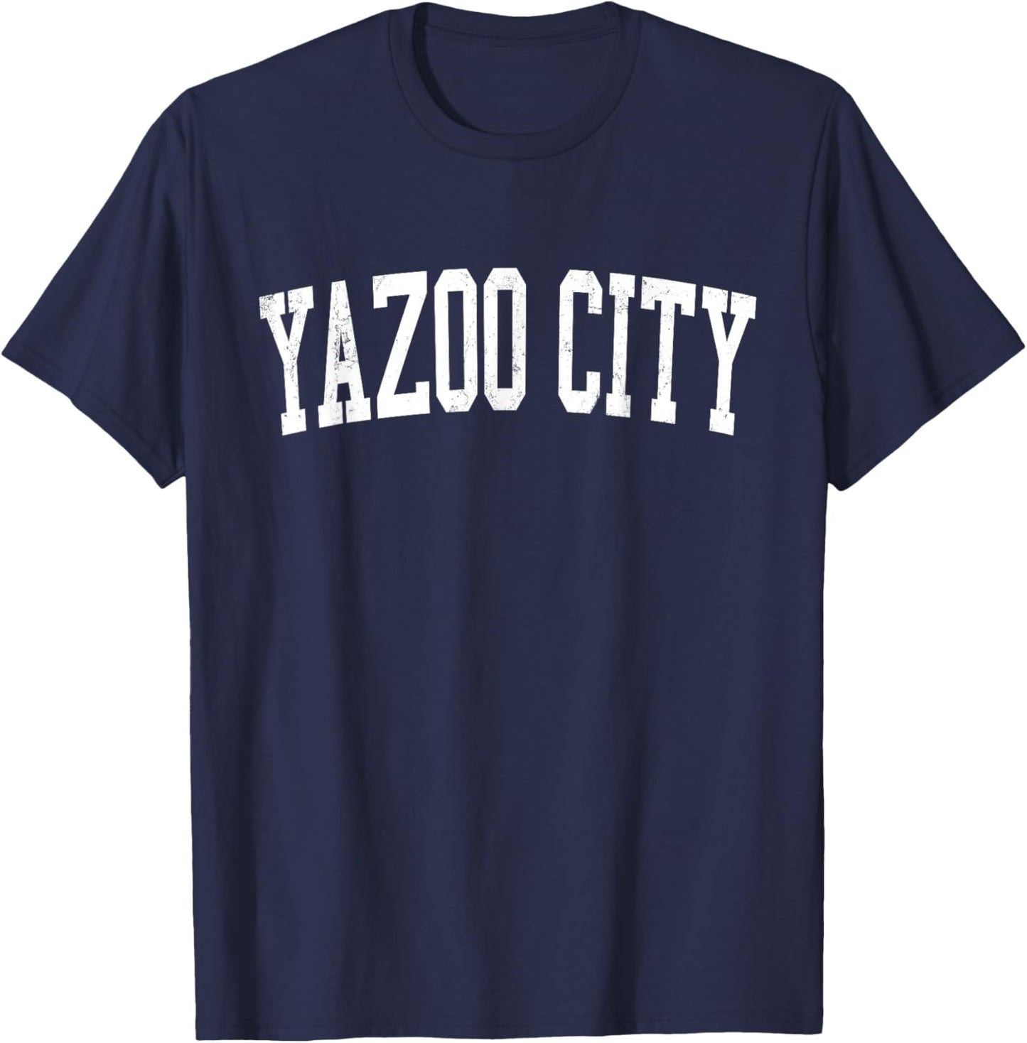 Vintage Yazoo City MS Distressed White Varsity Style T-Shirt - T-Shirt | Navy