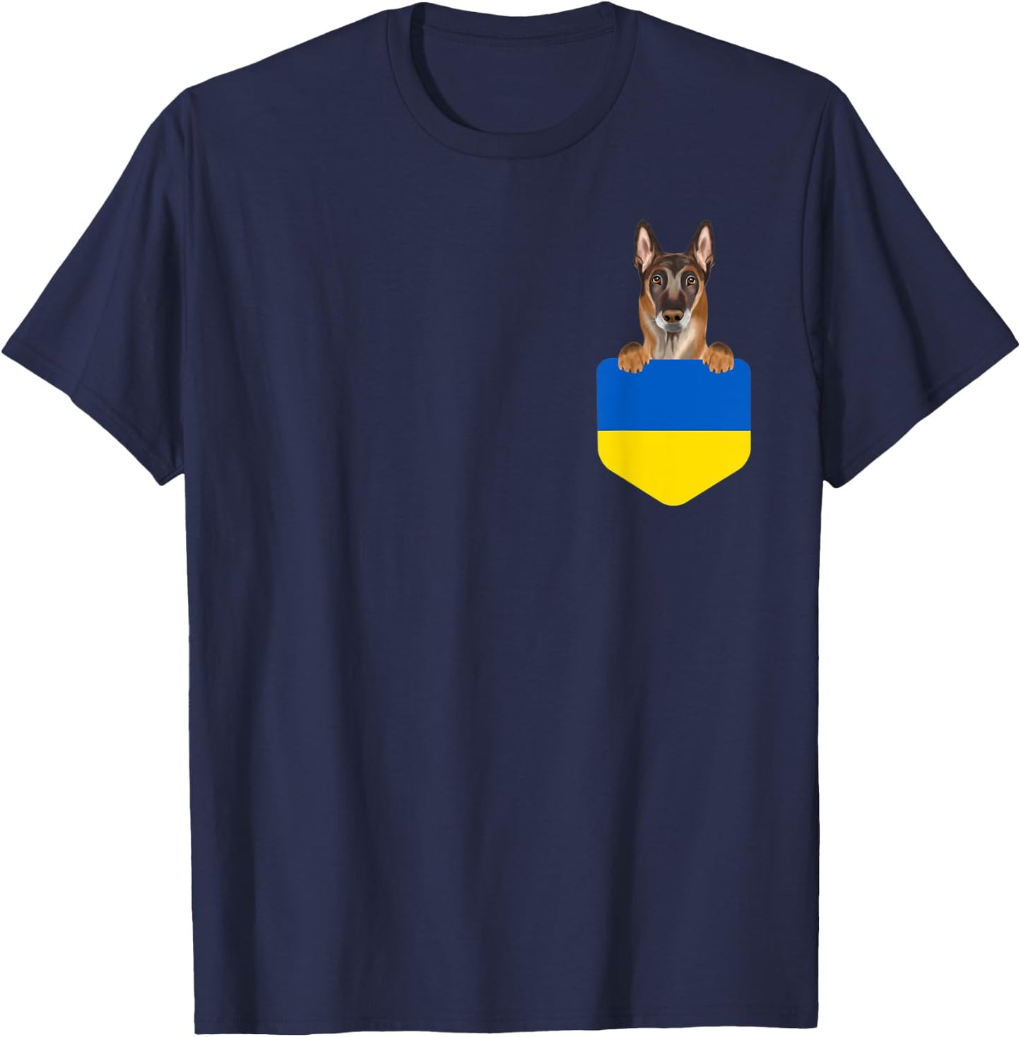 Ukraine Flag Belgian Malinoi Dog In Pocket T-Shirt - T-Shirt | Navy