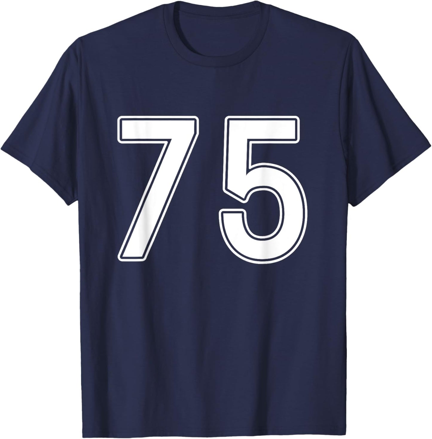 Number #75 White Sports Number T-Shirt - T-Shirt | Navy