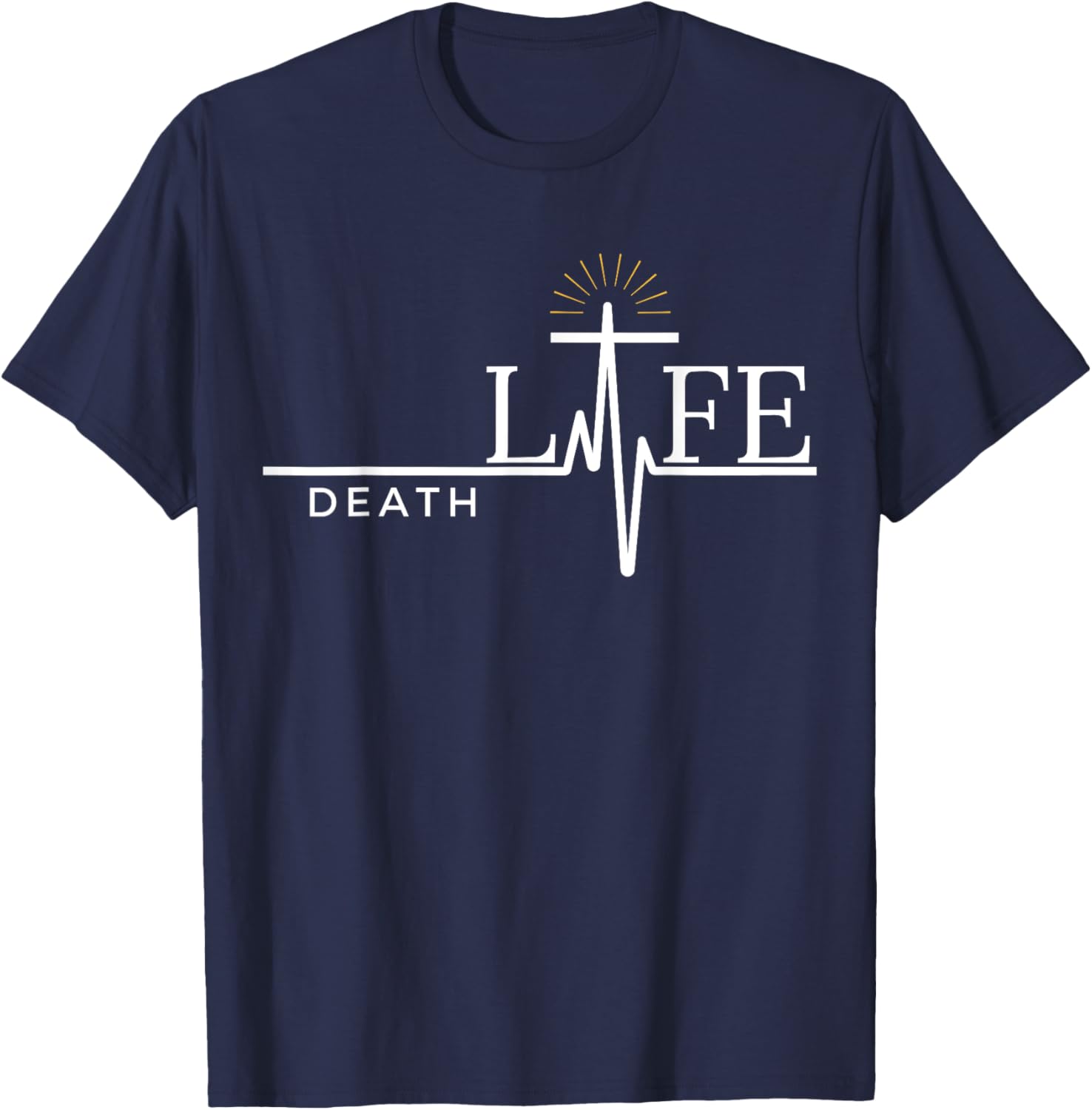Christian Death to Life Heartbeat Cross Gift Men/Women/Youth T-Shirt - T-Shirt | Navy