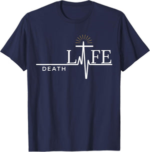 Christian Death to Life Heartbeat Cross Gift Men/Women/Youth T-Shirt - T-Shirt | Navy