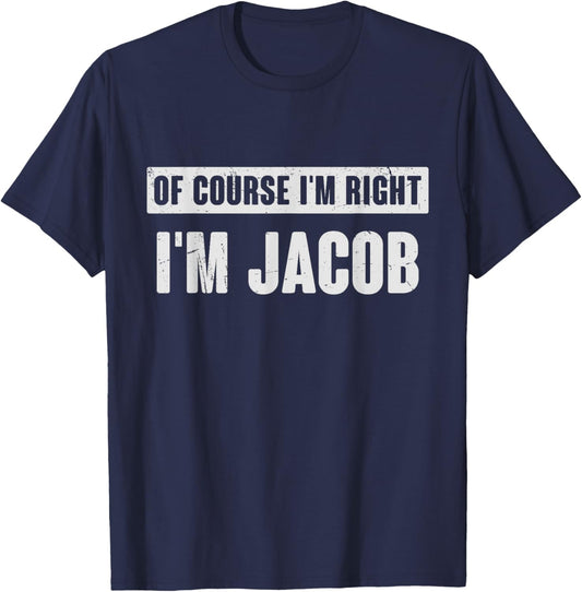 Christmas Birthday Gifts For Jacob - Funny Jacob Name Gift - Men's Black Small Retro Letter Print Short Sleeve T-Shirt - T-Shirt | Navy