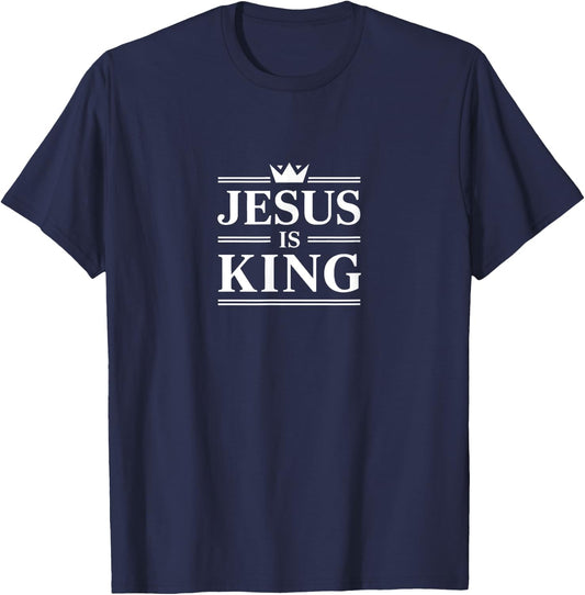 Jesus Is King Christian Crown Design Faith T-Shirt - T-Shirt | Navy