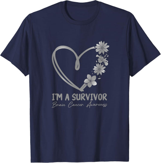 I'm a Survivor. Brain Cancer Awareness T-Shirt - T-Shirt | Navy